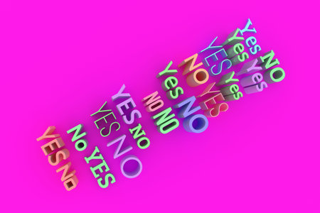 Colorful 3D rendering. Abstract yes or no character CGI typography. for web page, graphic design,...