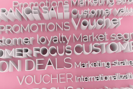 CGI typography, keywords, marketing related. Decorative, illustrations. For design texture,...