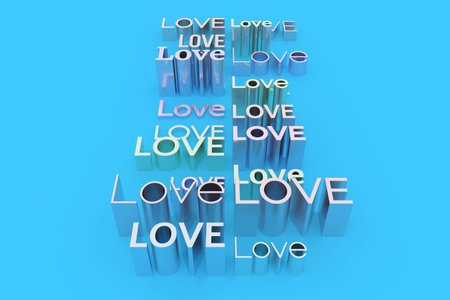Gray or silver with color backdrop 3D rendering. CGI typography, love, alphabetic character....
