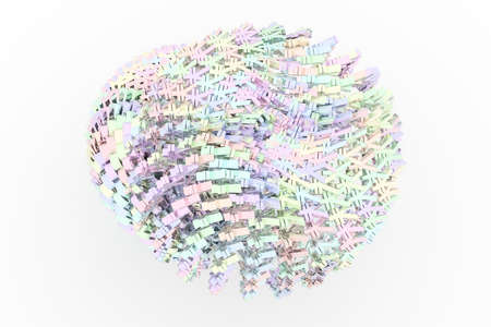 Abstract sphere or planet made up from currency character, CGI typography, for web page, graphic design, texture, background. Colorful 3D rendering.の写真素材