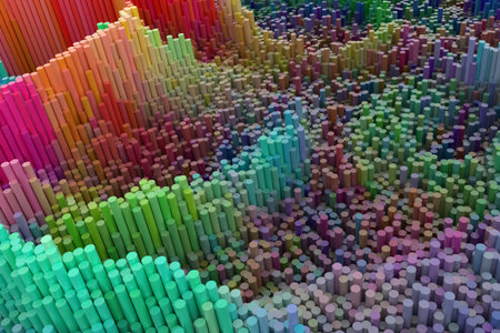 Colorful 3D rendering. Shape composition, geometric structure block, for design texture or...