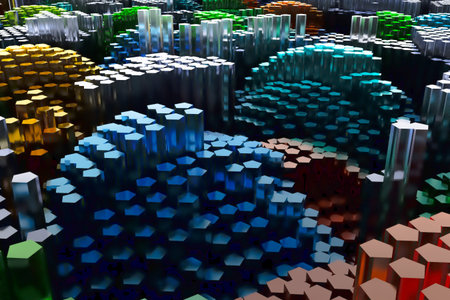 Shape composition, geometric structure block, for design texture or background. Colorful 3D...