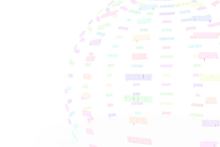 Colorful 3D rendering. CGI typography, sphere or planet, made up from words or alphabetic character....
