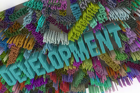 Keyword of Development. Colorful 3D rendering. Geometric structure block, illustrations of shape composition, for graphic design, wallpapers, booklets.の写真素材