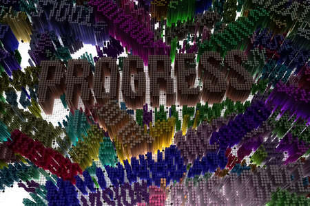 Keyword of Progress. Shape composition, block, geometric structure. Decorative, illustrations. For design texture, background. Colorful 3D rendering.の写真素材