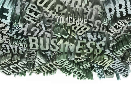 Keyword of Business. Colorful 3D rendering. Shape composition, geometric structure block, for design texture or background.の写真素材