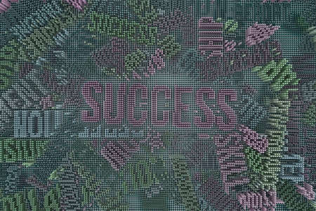 Keyword of Success. Shape composition, block, geometric structure. Decorative, illustrations. For design texture, background. Colorful 3D rendering.の写真素材