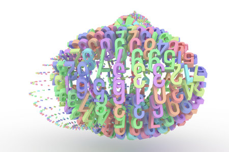 Background abstract, made up from number character sphere or planet CGI typography, for design &...
