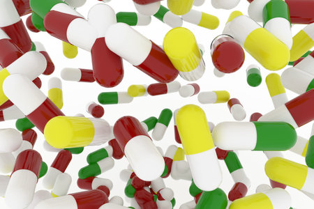 Health conceptual, with bunch of capsules, medicine or pills, isolated on white background....