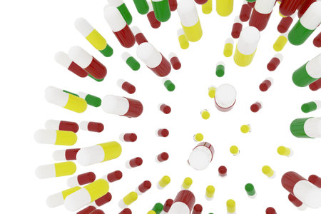 Health conceptual, with bunch of capsules, medicine or pills, isolated on white background....