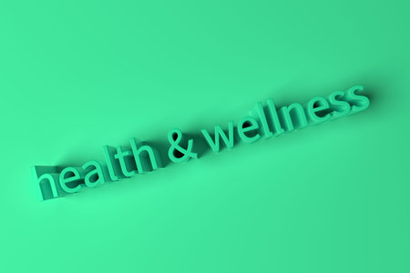 Health & wellness, 3D rendering. Typography, CGI keywords, for design texture or background.