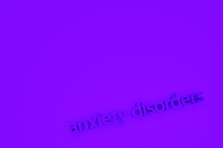 Anxiety disorders, typography, CGI keywords, for design texture or background. 3D rendering.