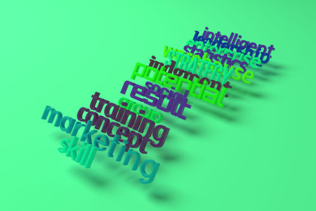 Background abstract, motivation related keywords cloud CGI typography, for design & graphic resource. 3D rendering.の写真素材
