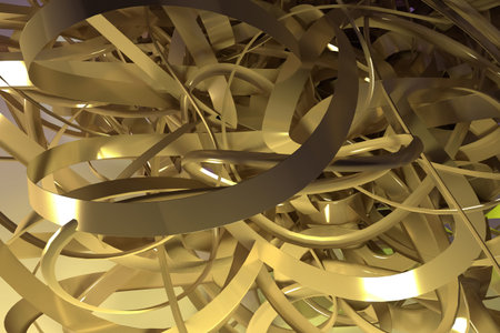 Colorful 3D rendering. Abstract geometric bunch of messy string, CGI composition, for web page, graphic design, texture, background.の写真素材