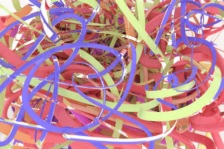 Abstract geometric bunch of messy string, CGI composition, for web page, graphic design, texture, background. Colorful 3D rendering.の写真素材