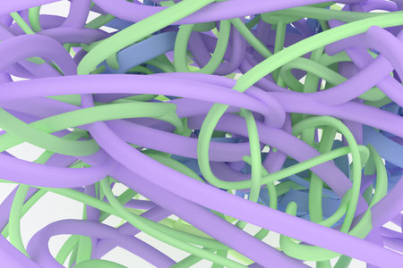 Colorful 3D rendering. CGI composition, bunch of messy string geometric, for design texture or title background.の写真素材