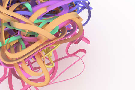 Colorful 3D rendering. Abstract geometric bunch of messy string, CGI composition, for web page, graphic design, texture, background.の写真素材