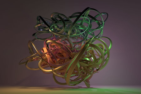 Colorful 3D rendering. Bunch of messy string geometric, illustrations of CGI composition, for graphic design, wallpapers, booklets.の写真素材