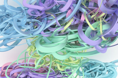 CGI composition, bunch of messy string geometric, for design texture or title background. Colorful...