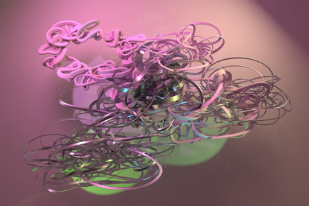 Colorful 3D rendering. Geometric, bunch of messy string, CGI composition. For web page, wallpaper,...