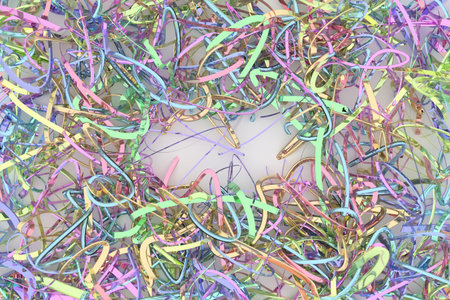 CGI composition, messy strings virtual backdrop, for design texture or title background. 3D render.
