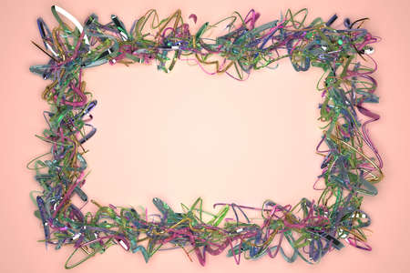 CGI composition, string backdrop virtual paper frame, for design texture or title background. 3D render.の写真素材