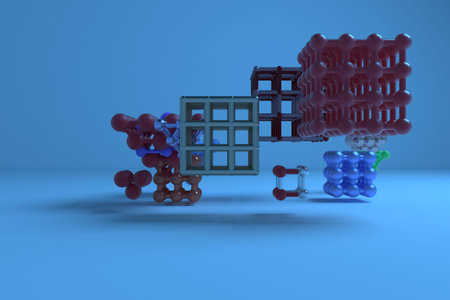Inter-locked square or pyramids, molecule style concepture, virtual geometric. For web page,...