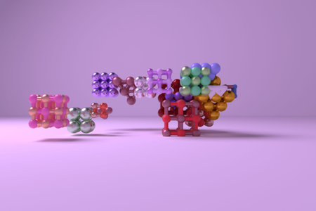 Virtual geometric, inter-locked square or pyramids, molecule style concepture. Decorative,...