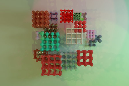 Virtual geometric, inter-locked square or pyramids, molecule style concepture. Decorative,...
