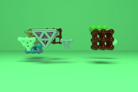 Abstract inter-locked square or pyramids molecule style concepture, virtual geometric, for web page,...