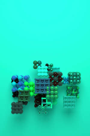 Abstract inter-locked square or pyramids molecule style concepture, virtual geometric, for web page, graphic design, texture, background. 3D render.の写真素材