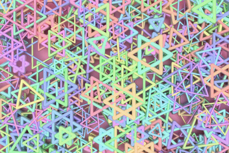 CGI geometric, bunch of triangle & star view from top, for design texture or title background. 3D...