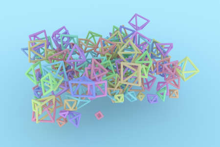 Bunch of triangle or square flying, inter-locked, illustrations of concepture geometric, for graphic design, wallpapers, booklets. 3D render.の写真素材