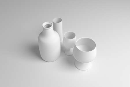 Gray or black and white b&w Background abstract, concepture still life bottle & glass CGI composition, for design & graphic resource. 3D render.の写真素材