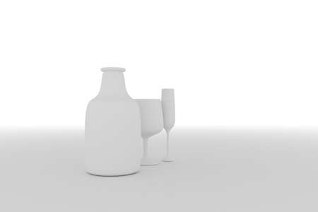 Gray or black and white b&w Background abstract, concepture still life bottle & glass CGI composition, for design & graphic resource. 3D render.の写真素材