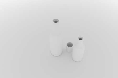 Gray or black and white b&w CGI composition, bottle & glass, concepture still life. Decorative, illustrations. For design texture, background. 3D render.の写真素材