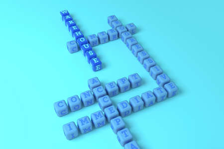 Warehouse, business keyword crossword. Graphic resource, texture or background, for web page or design. 3D rendering.の写真素材