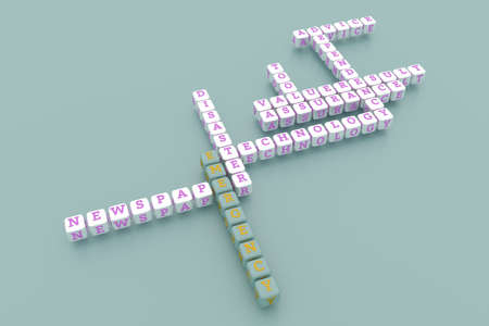Emergency, business keyword crossword. Graphic resource, texture or background, for web page or design. 3D rendering.の写真素材