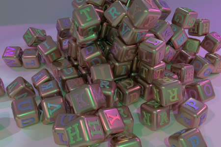 Symbol or sign, bunch of ABC character, typography. For graphic design, catalog, texture or background. 3D render.の写真素材