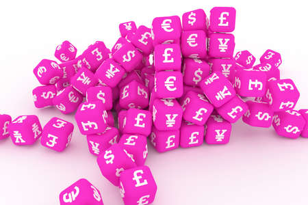 Background abstract, bunch of cube or block finance currency sign business, for design & graphic resource. 3D render.の写真素材