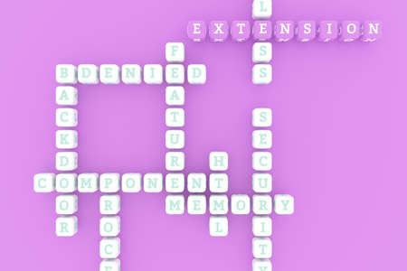 Extension, ict keyword crossword. For web page or design, as graphic resource, texture or background. 3D rendering.の写真素材