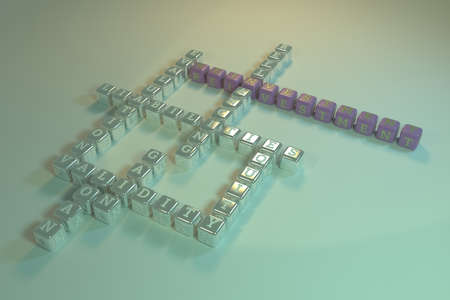 Reinvestment, finance keyword crossword. For web page or design, as graphic resource, texture or background. 3D rendering.の写真素材