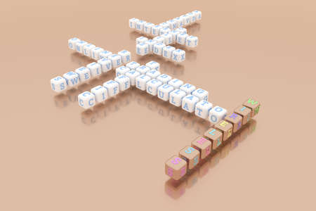 Wireless, ict keyword crossword. For web page or design, as graphic resource, texture or background. 3D rendering.の写真素材