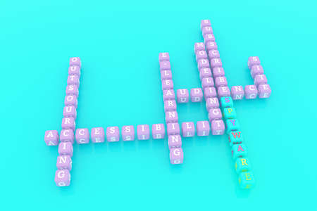 Spyware, ict keyword crossword. For web page or design, as graphic resource, texture or background. 3D rendering.の写真素材
