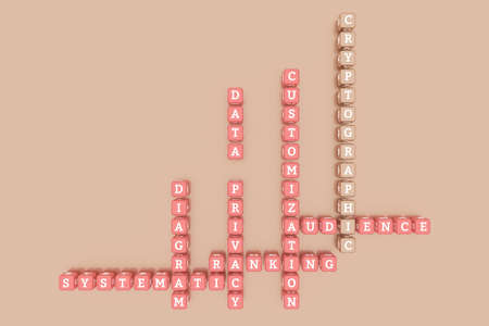 Cryptographic, ict keyword crossword. For web page or design, as graphic resource, texture or background. 3D rendering.の写真素材