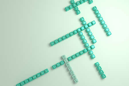 Virtual, ict keyword crossword. For web page or design, as graphic resource, texture or background. 3D rendering.の写真素材
