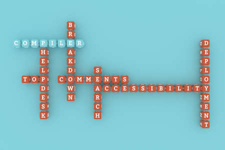 Compiler, ict keyword crossword. For web page or design, as graphic resource, texture or background. 3D rendering.の写真素材