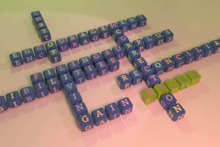 Bills, finance keyword crossword. For web page or design, as graphic resource, texture or background. 3D rendering.の写真素材