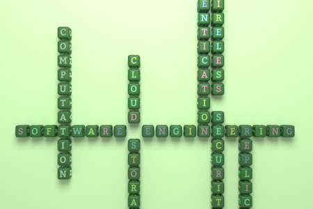 Computation, ict keyword crossword. For web page or design, as graphic resource, texture or background. 3D rendering.の写真素材