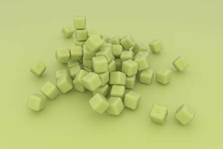 Currency sign or symbol, cube or block, business finance. For graphic design, catalog, texture or background. 3D render.の写真素材